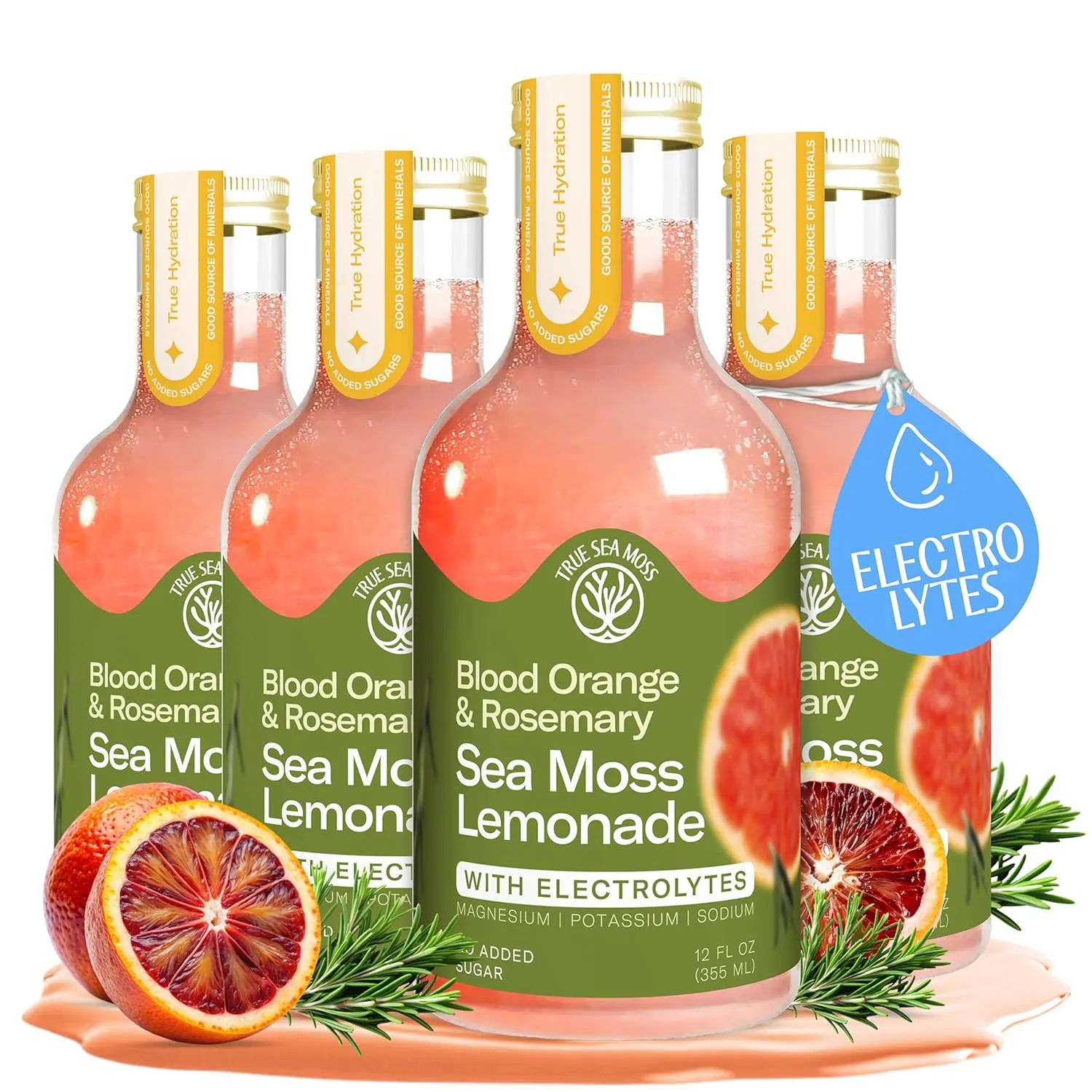 Lemonade - Blood Orange + Rosemary -  Hydration Drink – 4 × 12 fl oz Bottles – Made in USA