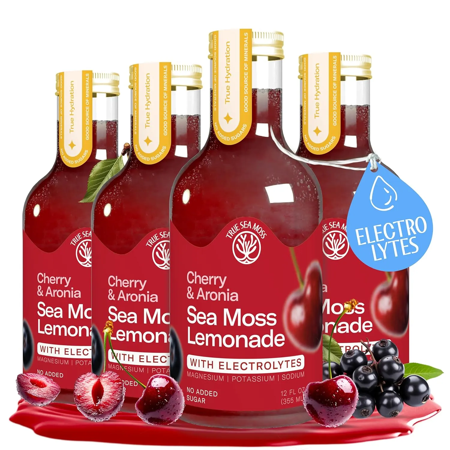 Lemonade - Cherry Aronia - Hydration Drink – 4 × 12 fl oz Bottles – Made in USA
