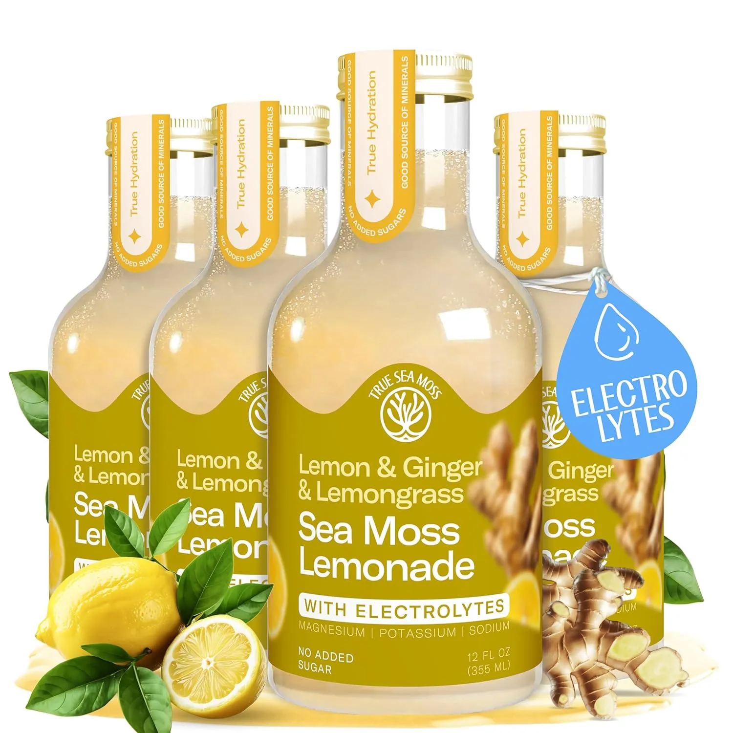 Lemonade - Lemon Ginger Lemongrass -Hydration Drink – 4 × 12 fl oz Bottles – Made in USA