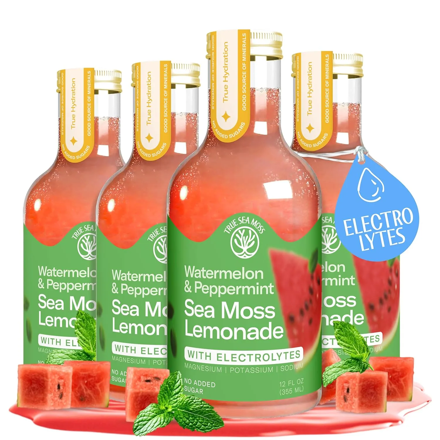 Lemonade - Watermelon + Mint - Hydration Drink – 4 × 12 fl oz Bottles – Made in USA