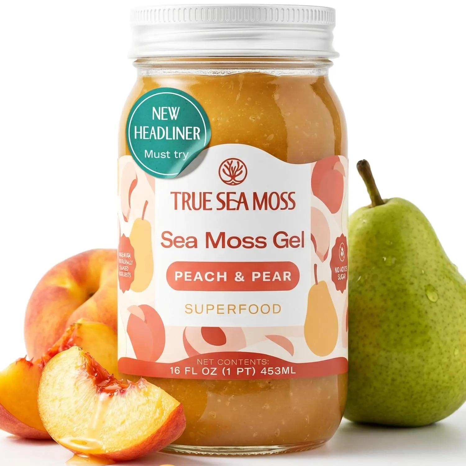 TrueSeaMoss Sea Moss Gel – Made in USA – Wildcrafted Seamoss, Fruits & Jarred Vegetables – Peach/Pear